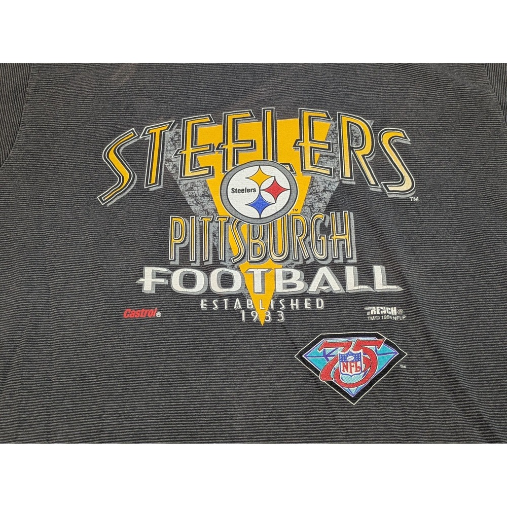 Vintage Pittsburgh Steelers Shirt Mens Large Gray NFL Football Trench 75th 90s